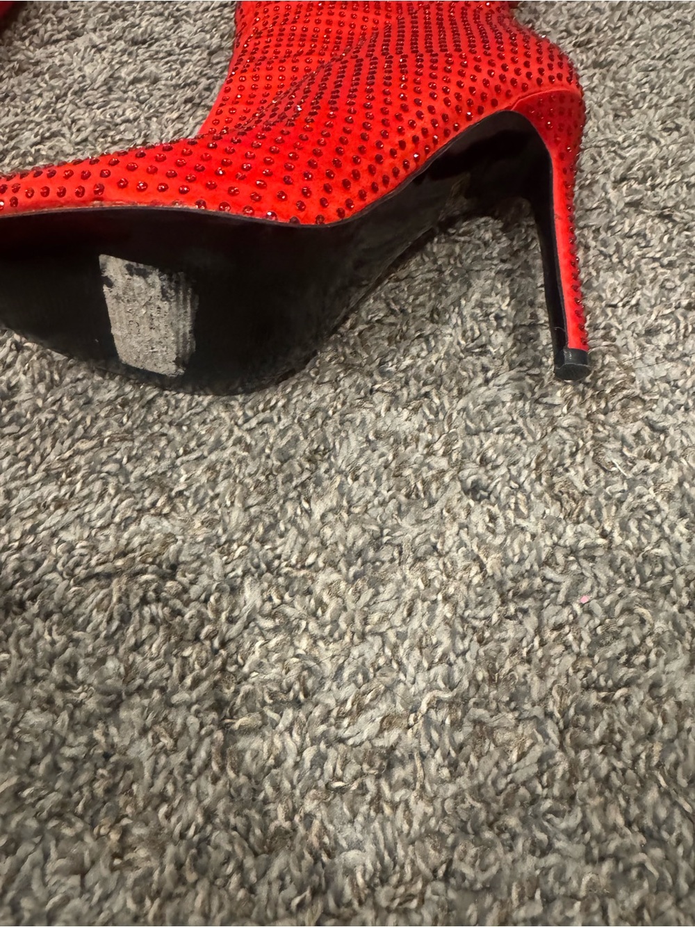 Red Rhinestone Knee-High Stiletto Boots - Picture 3 of 5